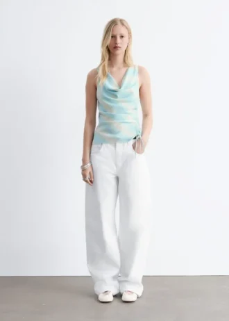 Cowl-Neck Drawstring Top