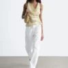 Cowl-Neck Drawstring Top