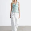 Cowl-Neck Drawstring Top
