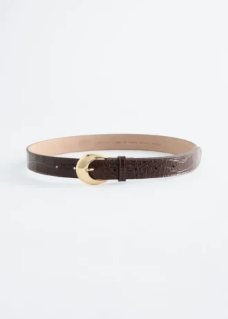 Croco Effect Buckle Leather Belt