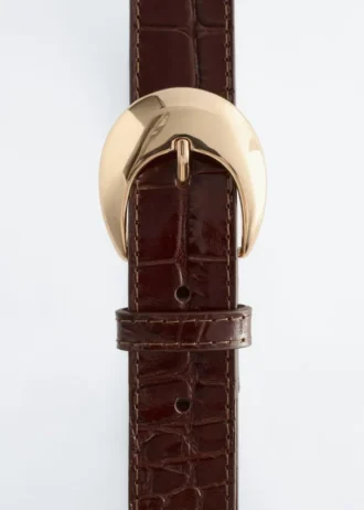 Croco Effect Buckle Leather Belt