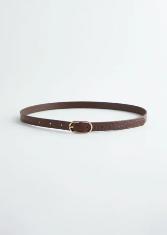 Croco Effect Slim Leather Belt