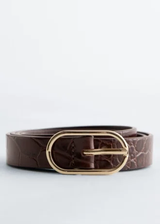 Croco Effect Slim Leather Belt
