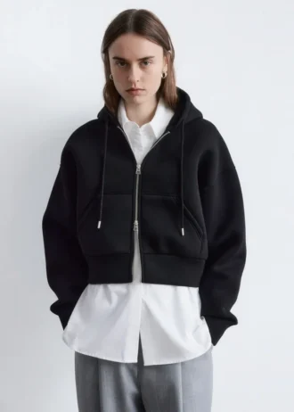 Cropped Scuba Zip-Up Hoodie