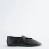 Cross-Strap Leather Ballet Flats