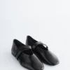Cross-Strap Leather Ballet Flats