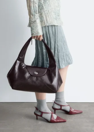 Curved Leather Shoulder Bag