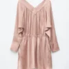 Drawstring V-Neck Mini Dress