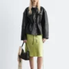 Drawstring-Waist Leather Jacket