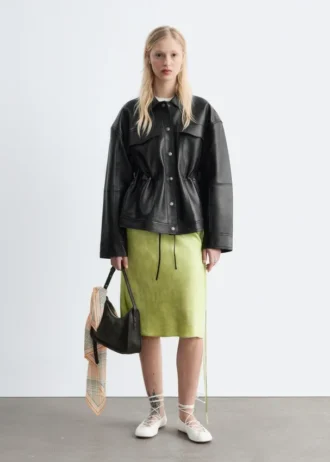 Drawstring-Waist Leather Jacket