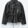 Drawstring-Waist Leather Jacket