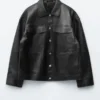 Drawstring-Waist Leather Jacket