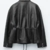Drawstring-Waist Leather Jacket