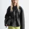 Drawstring-Waist Leather Jacket