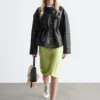 Drawstring-Waist Leather Jacket