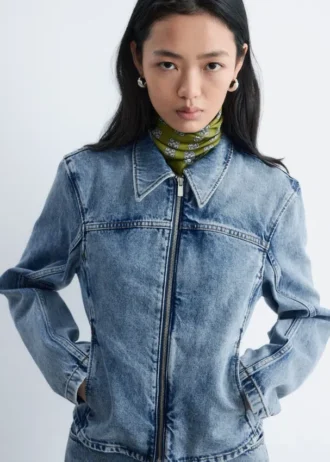 Fitted Zip-Up Denim Jacket