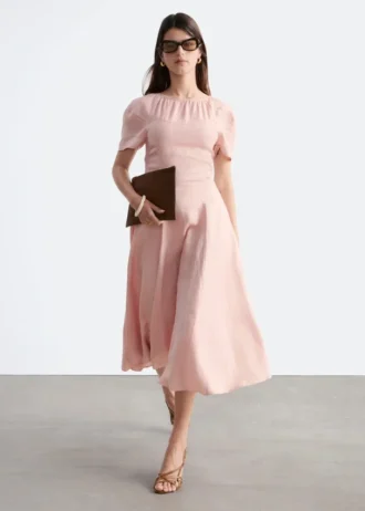 Flared Linen Midi Dress