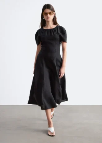 Flared Linen Midi Dress