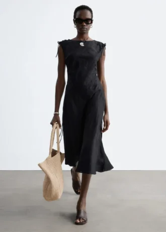 Flared Linen Midi Dress