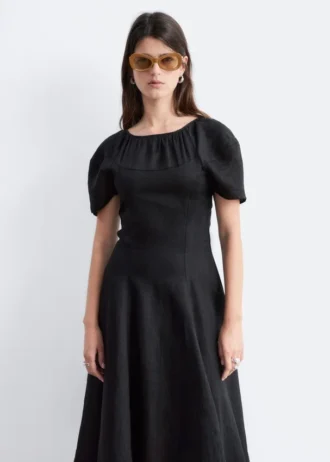 Flared Linen Midi Dress