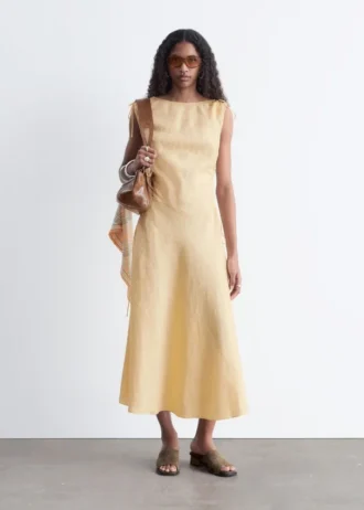 Flared Linen Midi Dress