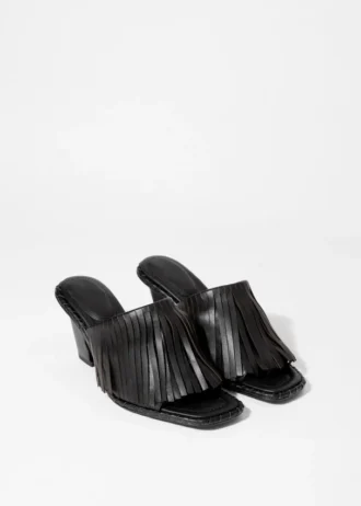 Fringed Leather Mules