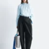 Gathered Stand-Collar Blouse