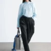 Gathered Stand-Collar Blouse