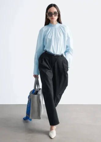 Gathered Stand-Collar Blouse