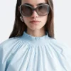 Gathered Stand-Collar Blouse