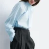 Gathered Stand-Collar Blouse