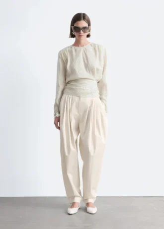 Gathered Tie-Belt Blouse