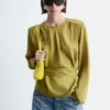 Gathered Tie-Belt Blouse