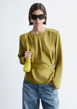 Gathered Tie-Belt Blouse