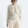 Gathered Tie-Belt Blouse