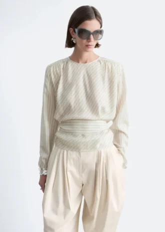 Gathered Tie-Belt Blouse