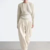 Gathered Tie-Belt Blouse