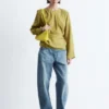 Gathered Tie-Belt Blouse
