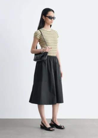 Gathered Twill Midi Skirt