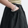 Gathered Twill Midi Skirt