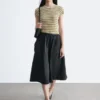 Gathered Twill Midi Skirt