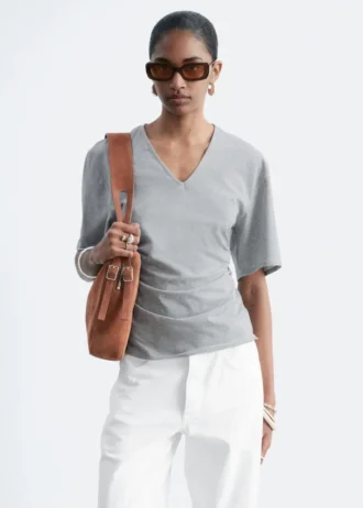 Gathered V-Neck T-Shirt