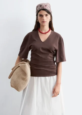 Gathered V-Neck T-Shirt