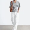 Gathered V-Neck T-Shirt