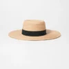Grosgrain-Trimmed Raffia Straw Hat