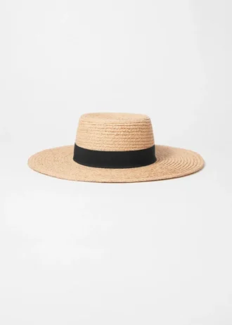 Grosgrain-Trimmed Raffia Straw Hat