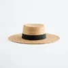Grosgrain-Trimmed Raffia Straw Hat