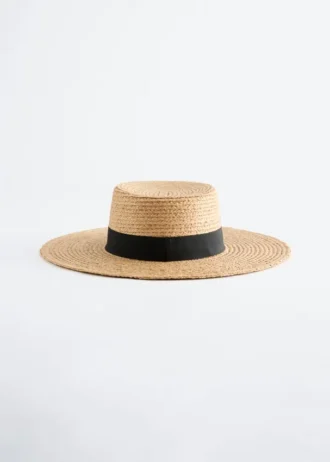 Grosgrain-Trimmed Raffia Straw Hat