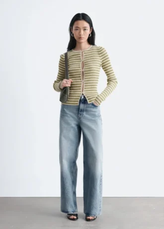 Keyhole-Front Rib-Knit Cardigan