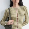 Keyhole-Front Rib-Knit Cardigan
